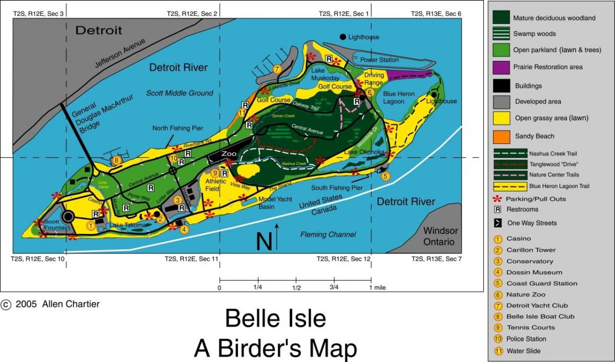 kort af Belle Isle Detroit