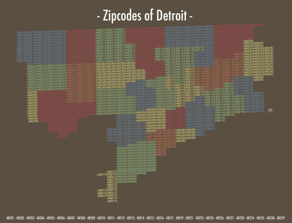 póstnúmer kort Detroit