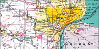 Kort af Detroit úthverfi
