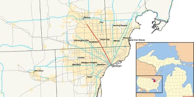 Detroit sveitarfélög kort