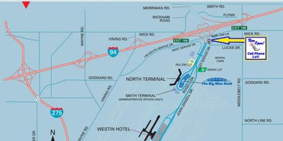 Kort af Detroit Metro Flugvöllur