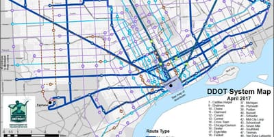 Kort af Detroit Strætó